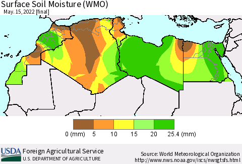 North Africa Surface Soil Moisture (WMO) Thematic Map For 5/9/2022 - 5/15/2022