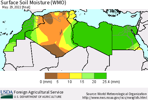 North Africa Surface Soil Moisture (WMO) Thematic Map For 5/23/2022 - 5/29/2022