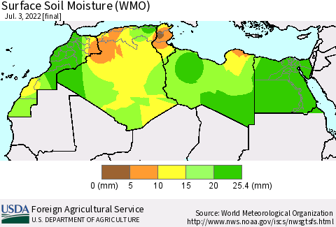 North Africa Surface Soil Moisture (WMO) Thematic Map For 6/27/2022 - 7/3/2022
