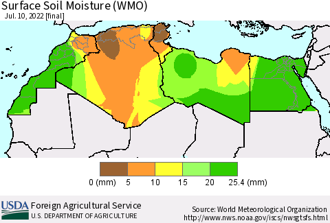 North Africa Surface Soil Moisture (WMO) Thematic Map For 7/4/2022 - 7/10/2022