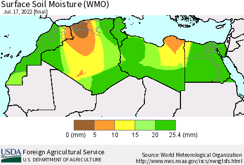 North Africa Surface Soil Moisture (WMO) Thematic Map For 7/11/2022 - 7/17/2022