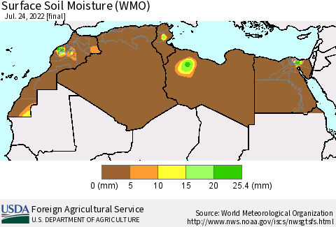 North Africa Surface Soil Moisture (WMO) Thematic Map For 7/18/2022 - 7/24/2022
