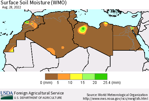 North Africa Surface Soil Moisture (WMO) Thematic Map For 8/22/2022 - 8/28/2022