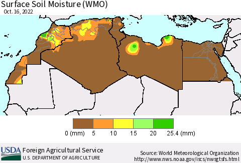 North Africa Surface Soil Moisture (WMO) Thematic Map For 10/10/2022 - 10/16/2022