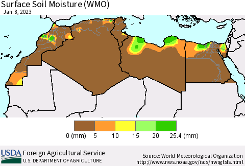 North Africa Surface Soil Moisture (WMO) Thematic Map For 1/2/2023 - 1/8/2023
