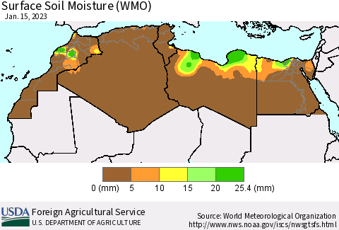 North Africa Surface Soil Moisture (WMO) Thematic Map For 1/9/2023 - 1/15/2023