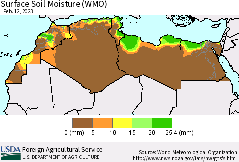 North Africa Surface Soil Moisture (WMO) Thematic Map For 2/6/2023 - 2/12/2023