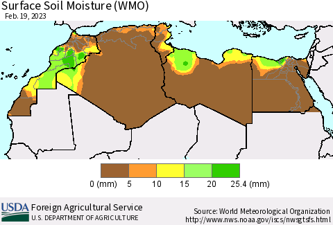 North Africa Surface Soil Moisture (WMO) Thematic Map For 2/13/2023 - 2/19/2023