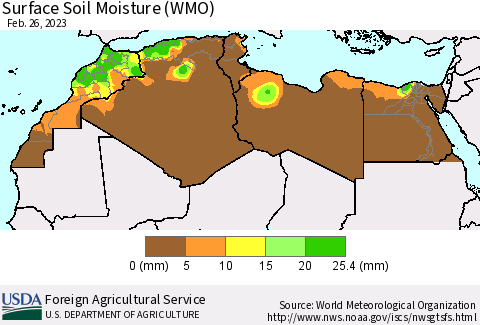 North Africa Surface Soil Moisture (WMO) Thematic Map For 2/20/2023 - 2/26/2023