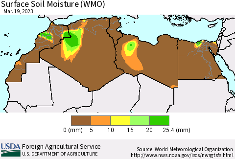 North Africa Surface Soil Moisture (WMO) Thematic Map For 3/13/2023 - 3/19/2023