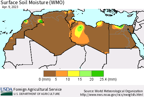North Africa Surface Soil Moisture (WMO) Thematic Map For 4/3/2023 - 4/9/2023