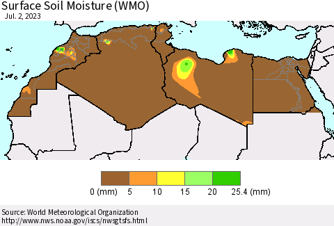 North Africa Surface Soil Moisture (WMO) Thematic Map For 6/26/2023 - 7/2/2023