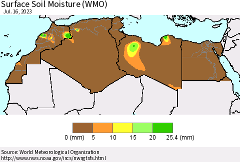 North Africa Surface Soil Moisture (WMO) Thematic Map For 7/10/2023 - 7/16/2023