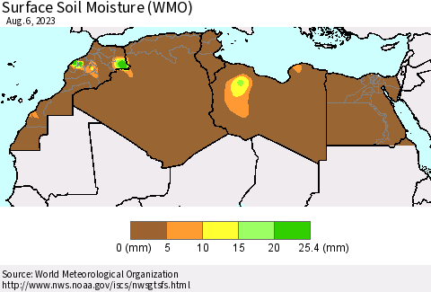North Africa Surface Soil Moisture (WMO) Thematic Map For 7/31/2023 - 8/6/2023