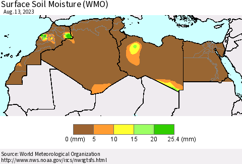North Africa Surface Soil Moisture (WMO) Thematic Map For 8/7/2023 - 8/13/2023