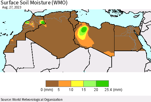 North Africa Surface Soil Moisture (WMO) Thematic Map For 8/21/2023 - 8/27/2023