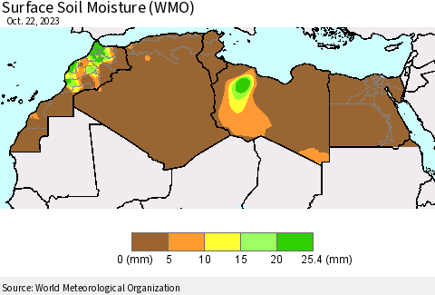 North Africa Surface Soil Moisture (WMO) Thematic Map For 10/16/2023 - 10/22/2023
