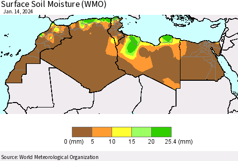 North Africa Surface Soil Moisture (WMO) Thematic Map For 1/8/2024 - 1/14/2024
