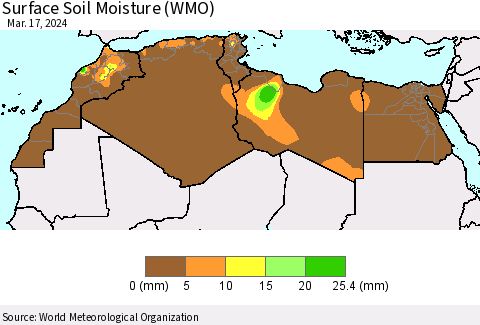 North Africa Surface Soil Moisture (WMO) Thematic Map For 3/11/2024 - 3/17/2024
