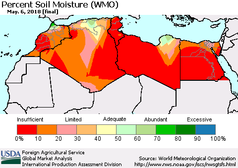 North Africa Percent Soil Moisture (WMO) Thematic Map For 4/30/2018 - 5/6/2018