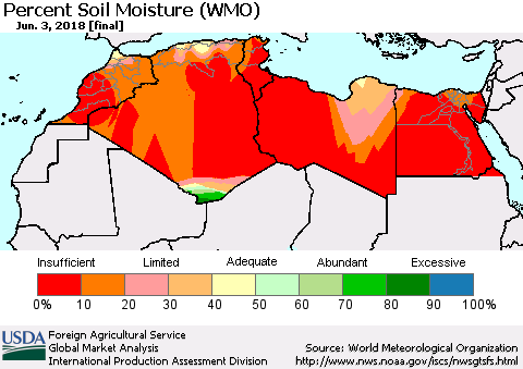 North Africa Percent Soil Moisture (WMO) Thematic Map For 5/28/2018 - 6/3/2018
