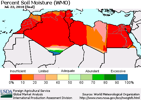 North Africa Percent Soil Moisture (WMO) Thematic Map For 7/16/2018 - 7/22/2018