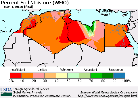 North Africa Percent Soil Moisture (WMO) Thematic Map For 10/29/2018 - 11/4/2018