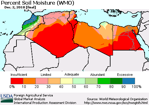 North Africa Percent Soil Moisture (WMO) Thematic Map For 11/26/2018 - 12/2/2018