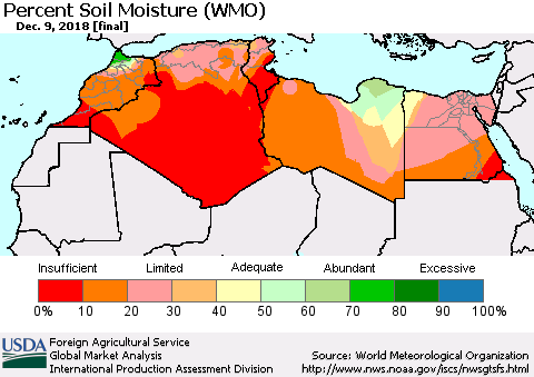 North Africa Percent Soil Moisture (WMO) Thematic Map For 12/3/2018 - 12/9/2018