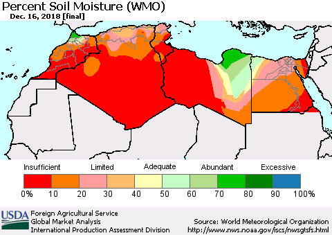 North Africa Percent Soil Moisture (WMO) Thematic Map For 12/10/2018 - 12/16/2018