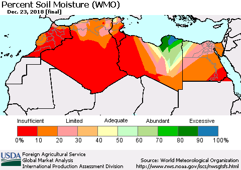 North Africa Percent Soil Moisture (WMO) Thematic Map For 12/17/2018 - 12/23/2018