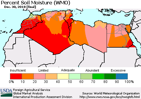 North Africa Percent Soil Moisture (WMO) Thematic Map For 12/24/2018 - 12/30/2018