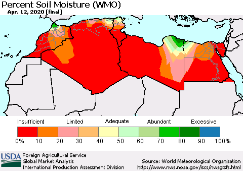 North Africa Percent Soil Moisture (WMO) Thematic Map For 4/6/2020 - 4/12/2020