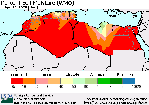 North Africa Percent Soil Moisture (WMO) Thematic Map For 4/20/2020 - 4/26/2020