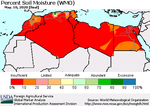 North Africa Percent Soil Moisture (WMO) Thematic Map For 5/4/2020 - 5/10/2020