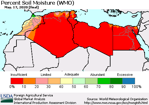 North Africa Percent Soil Moisture (WMO) Thematic Map For 5/11/2020 - 5/17/2020