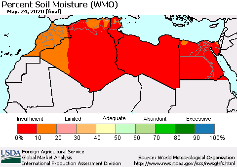 North Africa Percent Soil Moisture (WMO) Thematic Map For 5/18/2020 - 5/24/2020