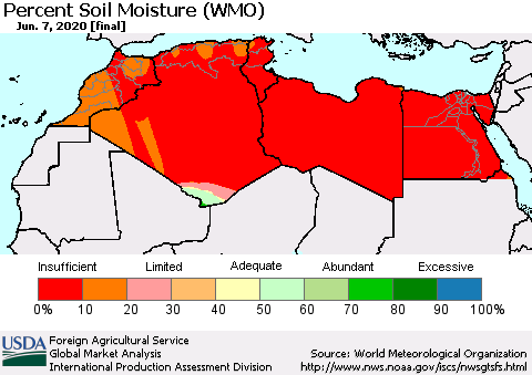 North Africa Percent Soil Moisture (WMO) Thematic Map For 6/1/2020 - 6/7/2020