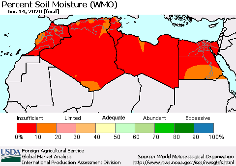 North Africa Percent Soil Moisture (WMO) Thematic Map For 6/8/2020 - 6/14/2020