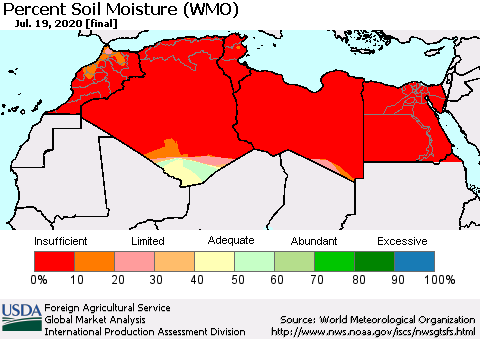 North Africa Percent Soil Moisture (WMO) Thematic Map For 7/13/2020 - 7/19/2020