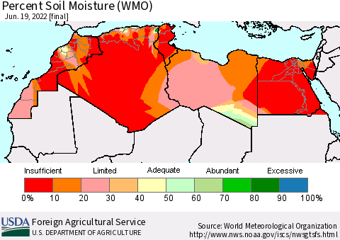 North Africa Percent Soil Moisture (WMO) Thematic Map For 6/13/2022 - 6/19/2022