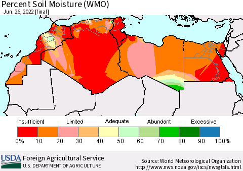 North Africa Percent Soil Moisture (WMO) Thematic Map For 6/20/2022 - 6/26/2022