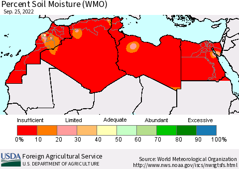 North Africa Percent Soil Moisture (WMO) Thematic Map For 9/19/2022 - 9/25/2022