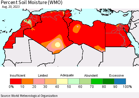 North Africa Percent Soil Moisture (WMO) Thematic Map For 8/14/2023 - 8/20/2023