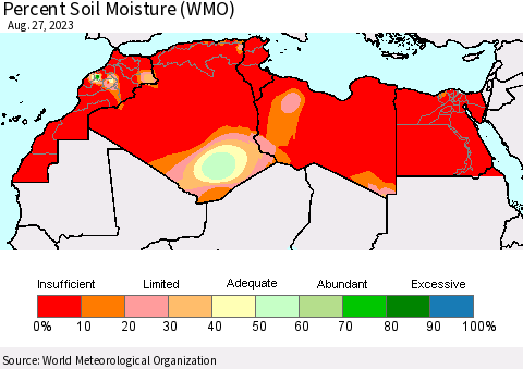 North Africa Percent Soil Moisture (WMO) Thematic Map For 8/21/2023 - 8/27/2023