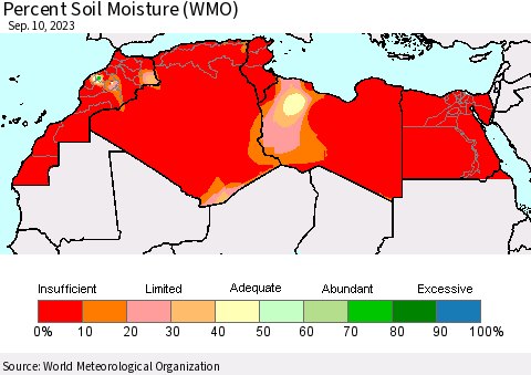 North Africa Percent Soil Moisture (WMO) Thematic Map For 9/4/2023 - 9/10/2023