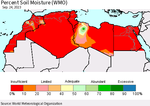 North Africa Percent Soil Moisture (WMO) Thematic Map For 9/18/2023 - 9/24/2023