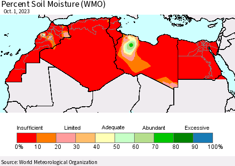North Africa Percent Soil Moisture (WMO) Thematic Map For 9/25/2023 - 10/1/2023