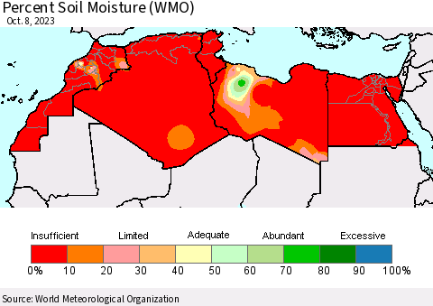 North Africa Percent Soil Moisture (WMO) Thematic Map For 10/2/2023 - 10/8/2023