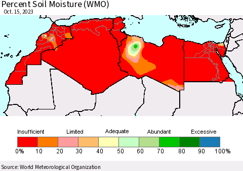 North Africa Percent Soil Moisture (WMO) Thematic Map For 10/9/2023 - 10/15/2023